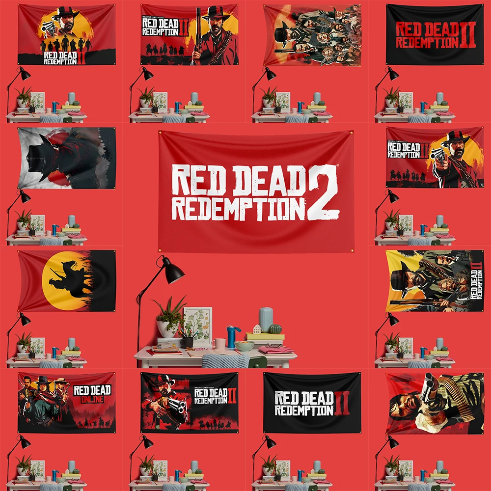 Bandera inspirada en Red Dead Redemption, 3x5 pies, impresión HD, colores vivos, bandera de juego para sala de juegos, decoración de pared para dormitorio, para fanáticos.
