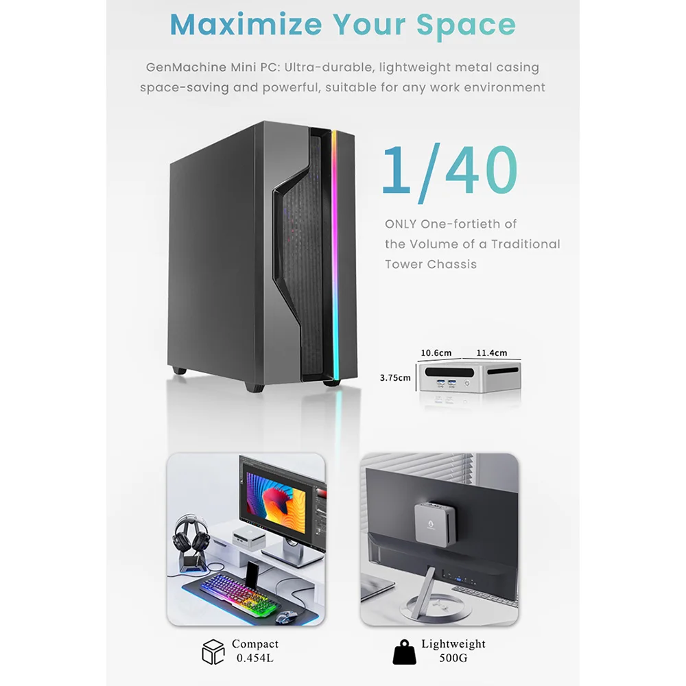 GenMachine كمبيوتر صغير AMD Ryzen5 5600U Win10/11 R5 32GB 512GB ~ 2TB ثنائي القناة سطح المكتب مكتب كمبيوتر ألعاب ألعاب الكمبيوتر لتقوم بها بنفسك هدية LOL