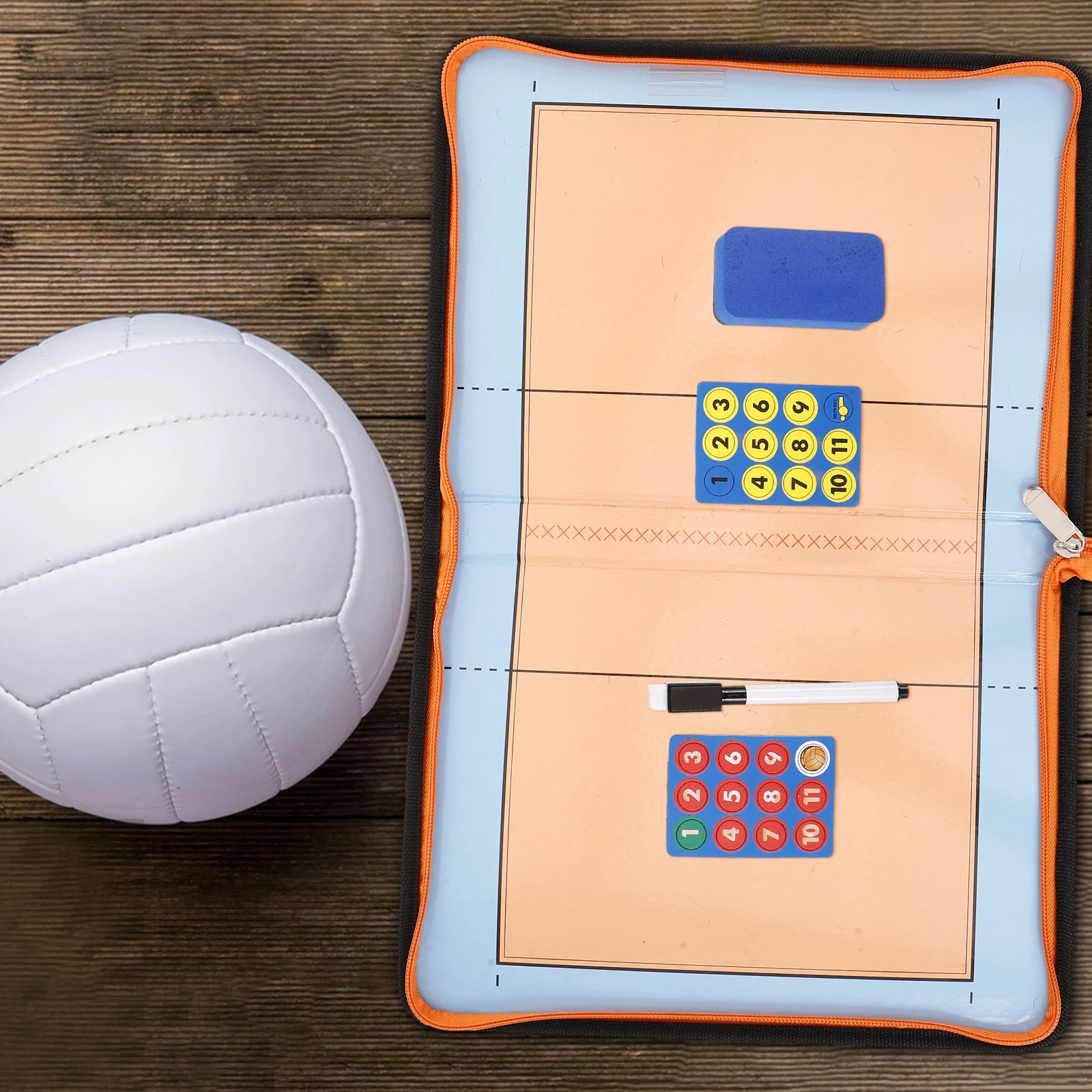 

Magnetic Zipper Style Volleyball Dry Erase Clipboard Bright Colorful Two Sections Folding Lightweight Portable