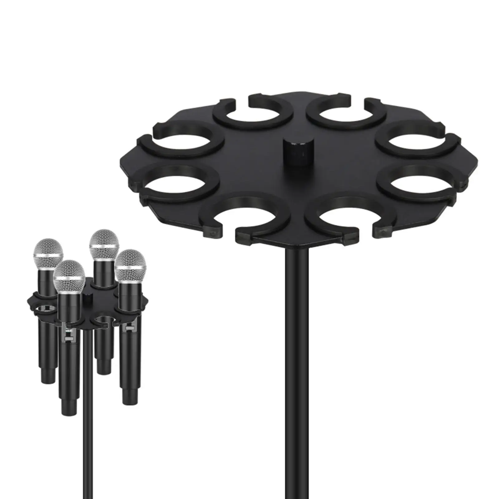 Multiple Microphone Holder Display Storage Rack up to 8 Mics Wired and Cordless Organizer Stand for Performance Studio Stage