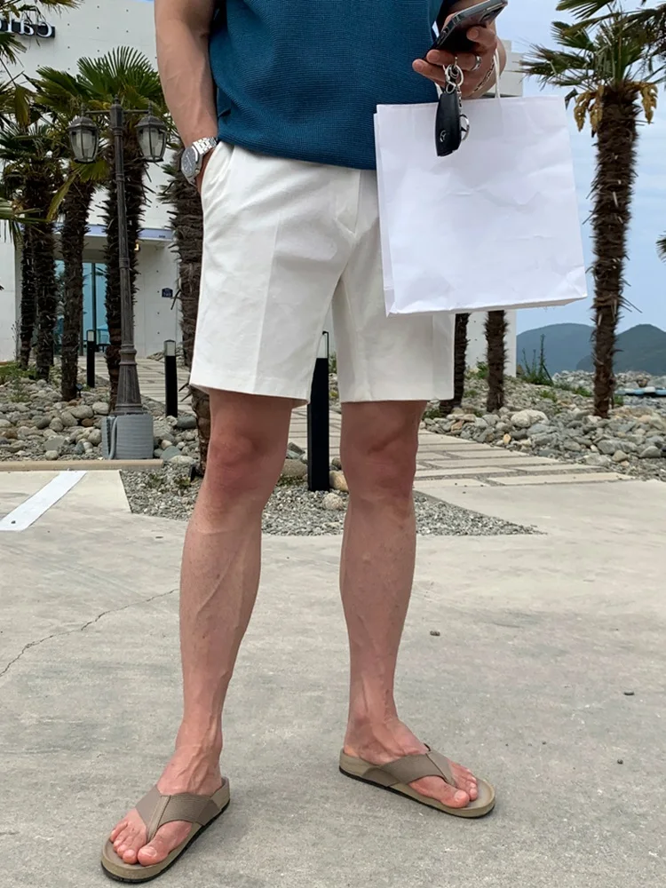 

Мужские повседневные свободные шорты из ледяного шелка прямого кроя, летние, модные, однотонные, молодежные, для отдыха