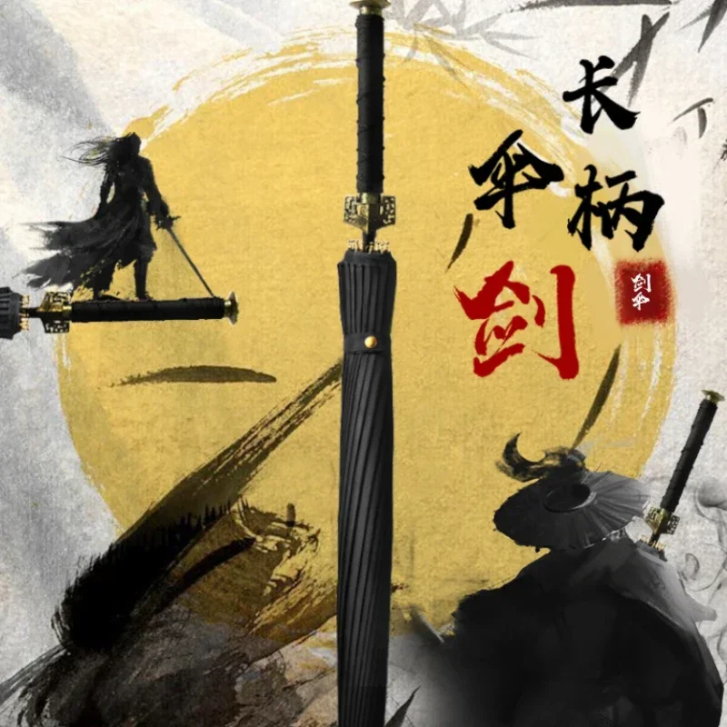 Reinforced Umbrella Men Katana Shine Strong Wind Resistant Umbrella Large Long Handle Outdoor Luxury Durable Paraguas Rain Gear