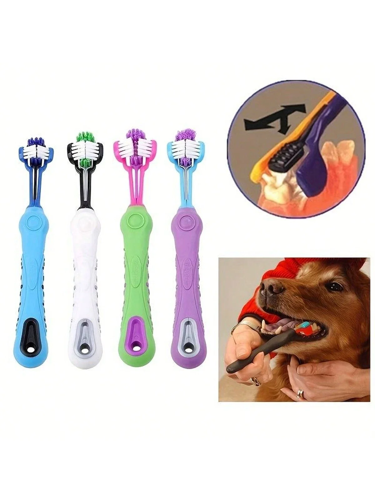 1pc Shipped In Random Colors Pet Three-head Toothbrush Multi-angle Toothbrush Dog Toothbrush Cat Toothbrush  Cleaning Supplies