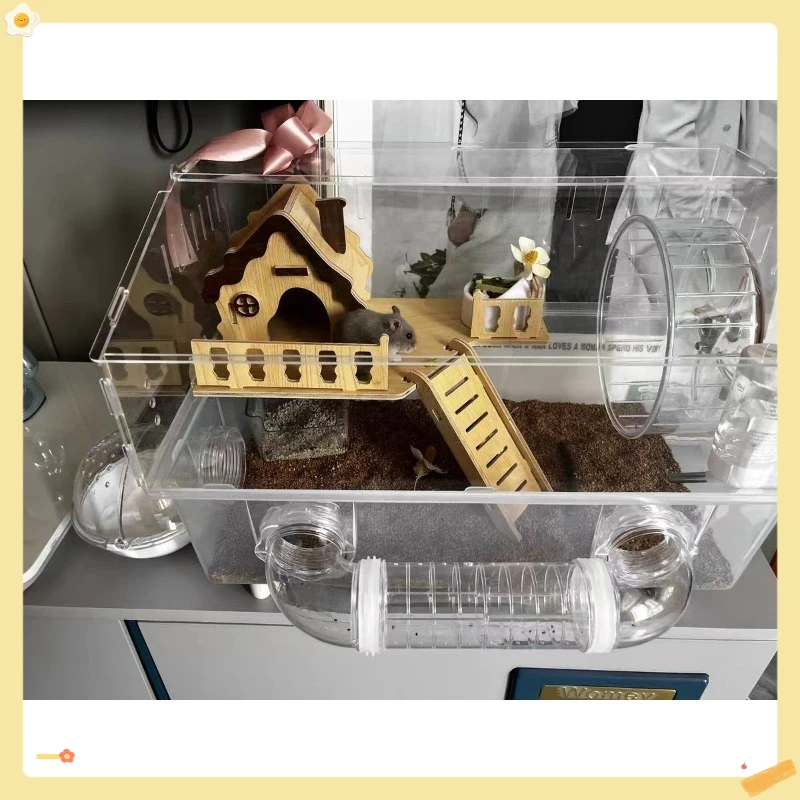 

Клетка для хомяка, клетка для хомяка, просторная прозрачная акриловая клетка для грызунов, дом с аксессуарами, песчанка, мышь, среда обитания, товары для маленьких домашних животных