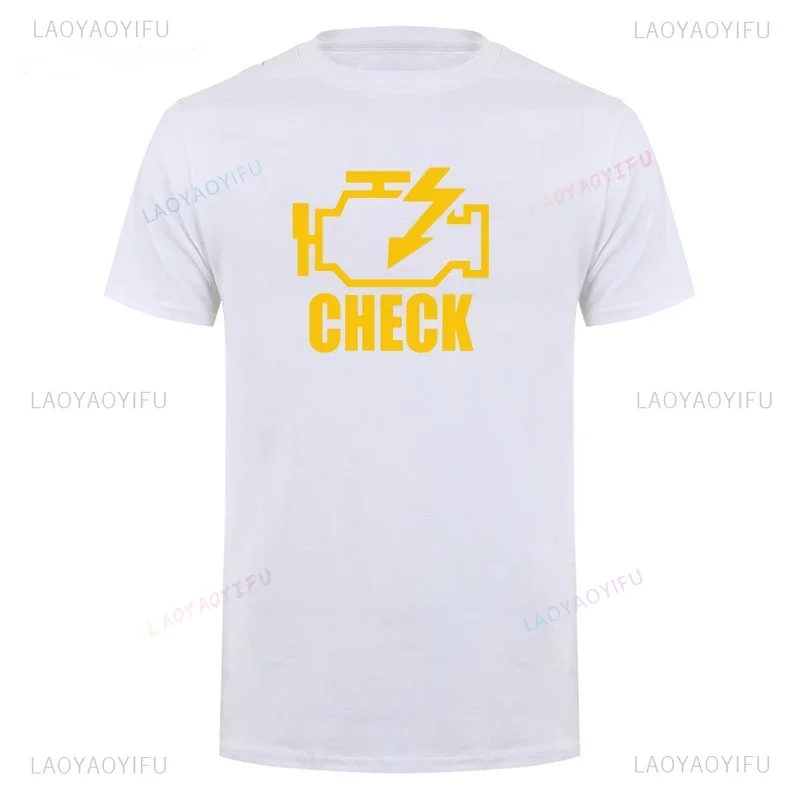 Mechanic Auto Repair Check Engine Light Printed T-Shirt Funny Birthday Gift for Men Daddy Husband Short Sleeve Cotton T Shirt