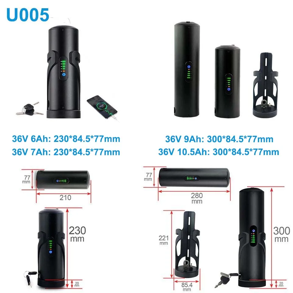 Mini Bottle EBike Battery 36V 10.5Ah 9Ah 48V 7Ah San-yo 18650 Li-ion Battery Pack for Bafang  TSDZ2 250W 350W 500W Motor