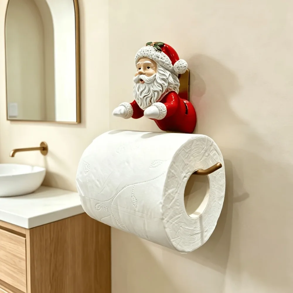 Christmas Santa Claus Toilet Paper Holder Toilet Roll Holder Rustproof Snowman Christmas Decorations for Bathrooms Kitchens