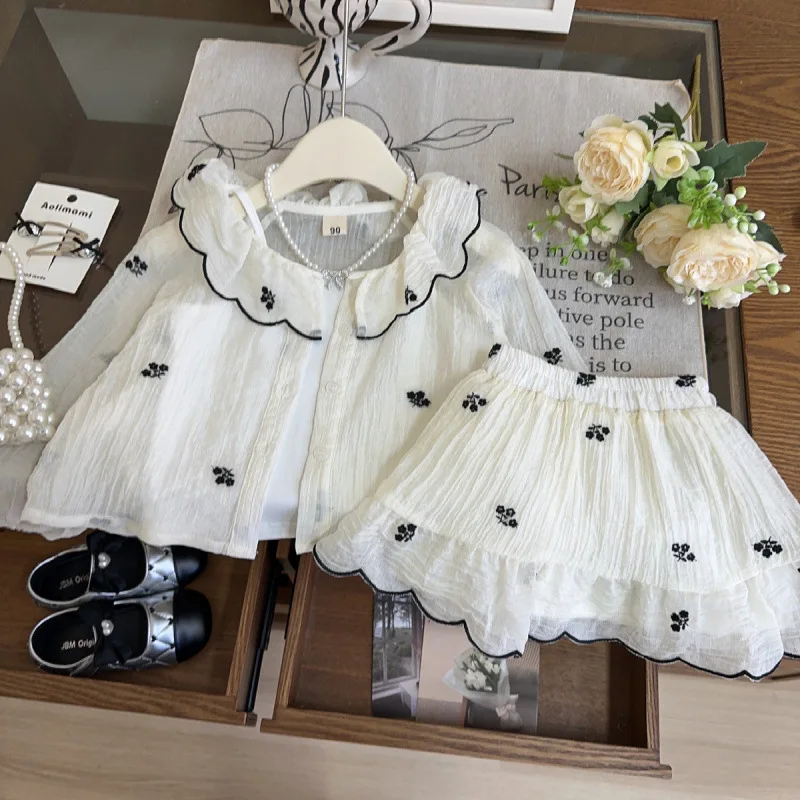 

Children's Outfit Set Skirt New Summer Girls Baby Cute Stylish Thin Vest Jacket Short Skirt Three-Piece Set