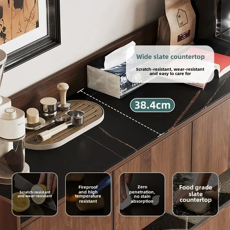 Solid Wood Sideboard with Socket Integrated Tea Cabinet Storage Living Room Organizer