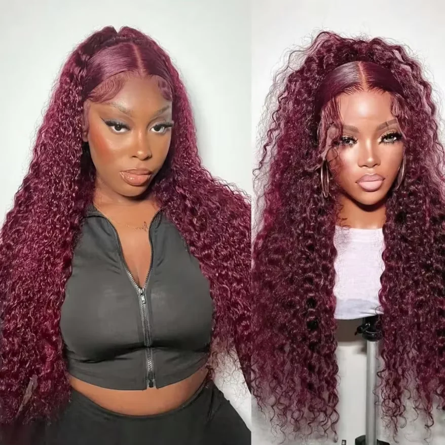 

220 Density Burgundy 40Inch Deep Wave 99J Lace Front Human Hair Wigs 13x6 HD Lace Front Wigs Human Hair Pre Plucked Burgundy Wig