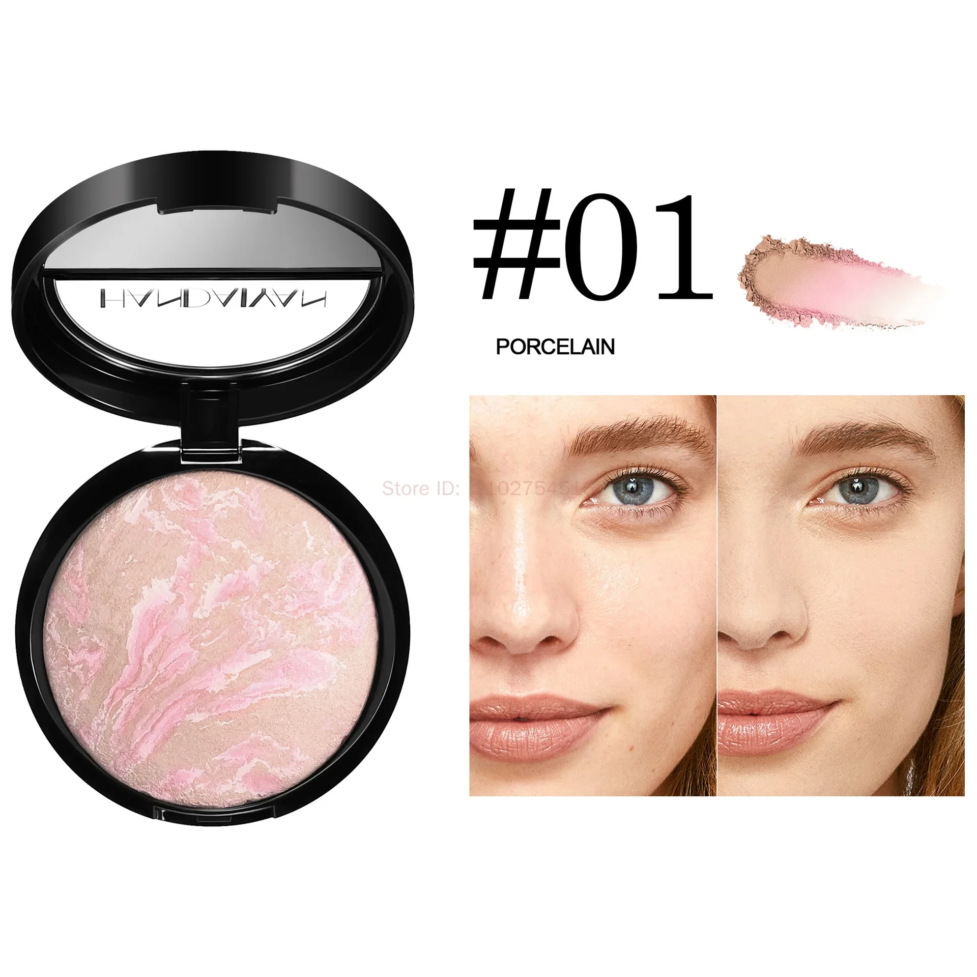 Lichtgevende afwerking Setting Powder Blijvende oliecontrole Shimmer Marble Baked Powder Verhelderend gezichtspoeder Compact Foundation Make-up