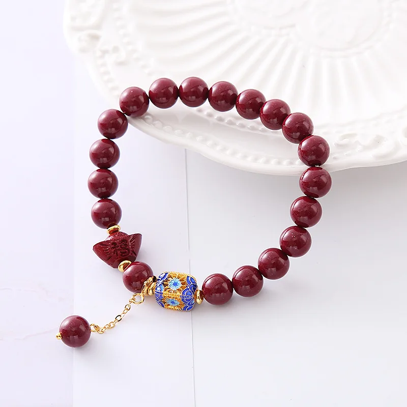 New Chinese Style Vintage Artistic Lucky Nafu Bracelet Female Yuanbao Lucky Beads Antique Natural Cinnabar Beads Girlfriend Gift