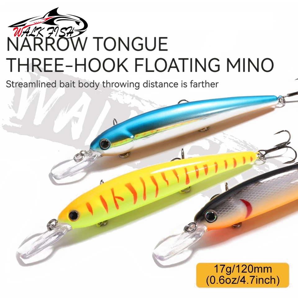 WALK FISH Floating Minnow Fishing Lure 120mm 17g Pike 3 hooks Hard Bait Crank Bait Wobbler Jerkbait Tackle Artificial Hard Lure