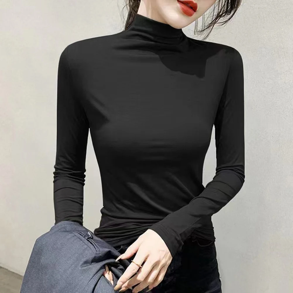 Women Basic Turtle Neck Long Sleeve Top T-shirt Autumn Winter Thermal Slim Sexy All-match Causal Tees Tops Woman Clothing