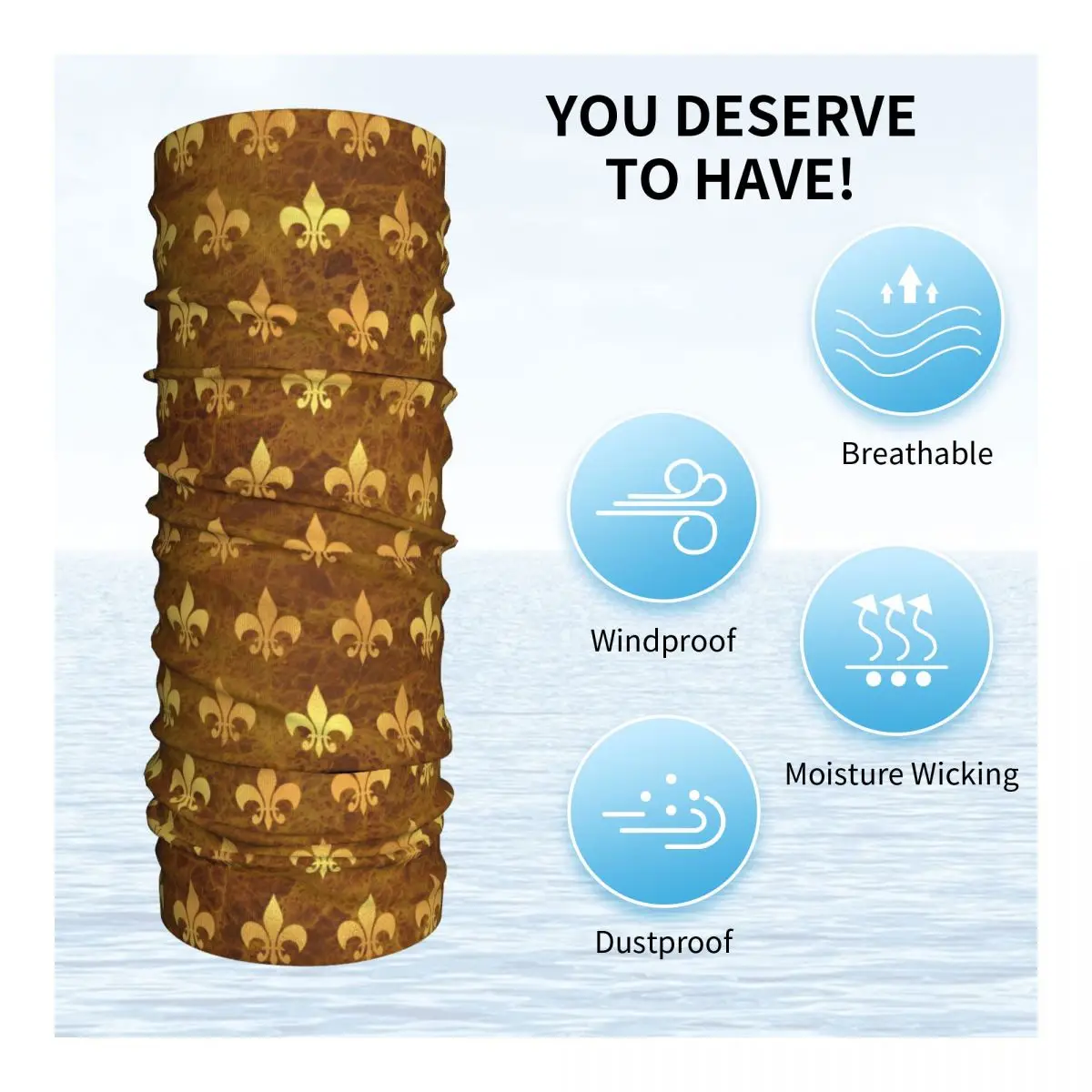 Royal Gold Brown Marble Fleur De Lis Bandana Neck Warmer Men Women Winter Ski Tube Scarf Gaiter Lily Flower Face Cover