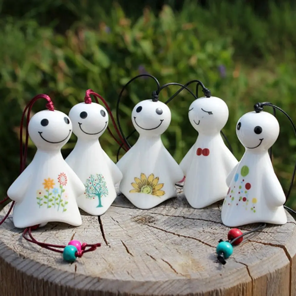 Cartoon Sunny Wind Chimes Cute Handmade Smile Wind Chimes Japanese Antique Hanging Porcelain Wind Chimes