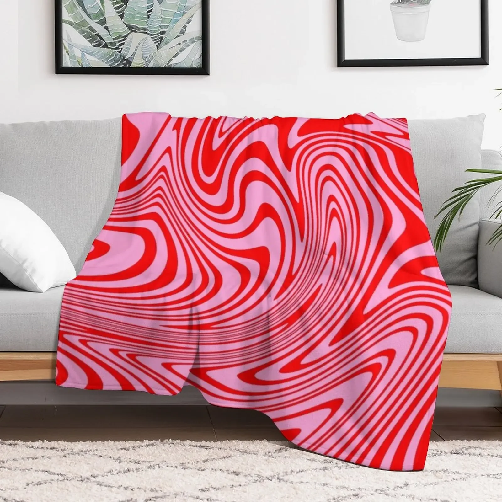 Retro Swirl Pink Groovy Abstract Pattern Throw Blanket sofa bed warm winter Loose Blankets