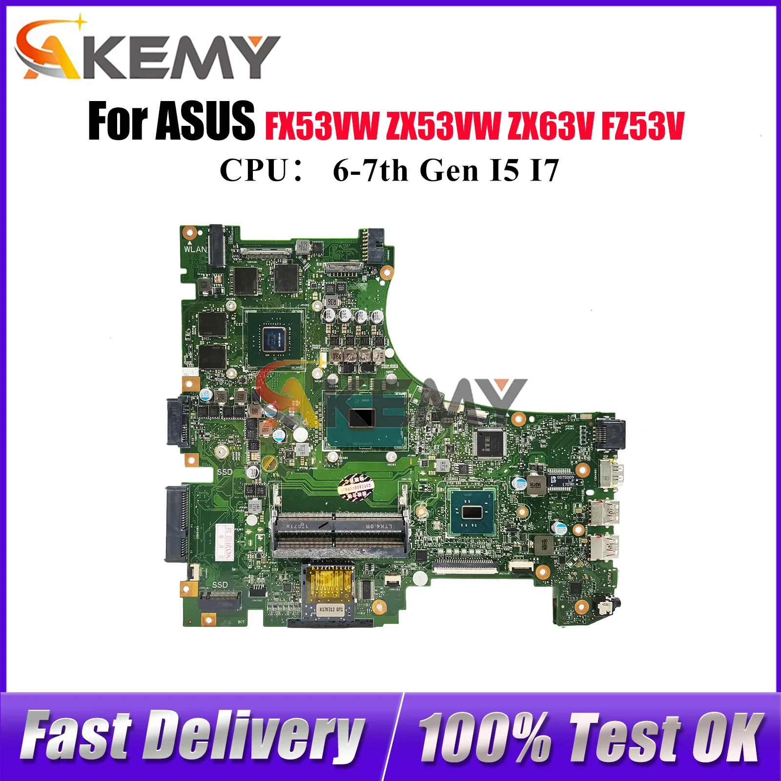 

Материнская плата для ноутбука GL553VD для ASUS ROG GL553VE ZX53V GL553V FZ53V ZX53VW GL553VD FX53VW ZX63V, материнская плата с процессором I5 I7, тест ОК