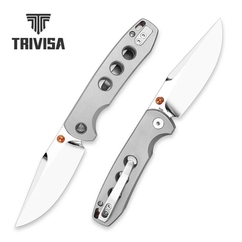 TRIVISA High Quality Folding Pocket Knife Mirror Finished M390 Steel Blade Titanium Handle Outdoor Survival Camping Hunting Tool