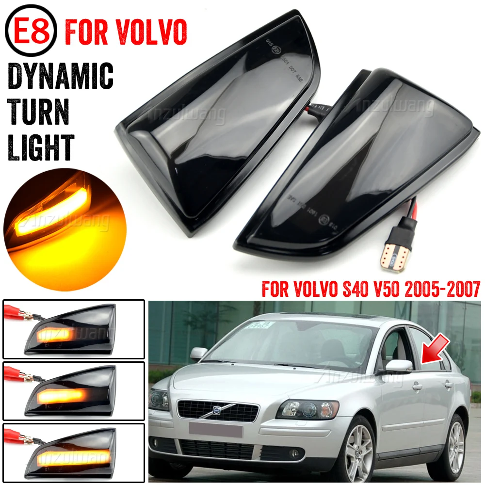 

2PCS LED Dynamic Turn Signal Light Sequential Side Mirror Indicator Blinker Lamp Repeater For Volvo S40 V50 2005 2006 2007