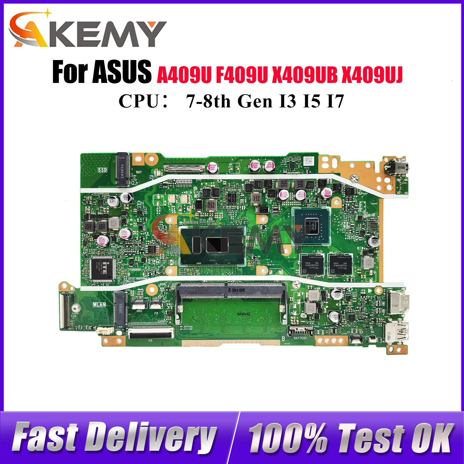 

X409UB Материнская плата для ноутбука ASUS VivoBook X409UJ F409U X409U F509U A409U A509U X409UB Материнская плата для ноутбука с процессором I3 I5 I7 stk