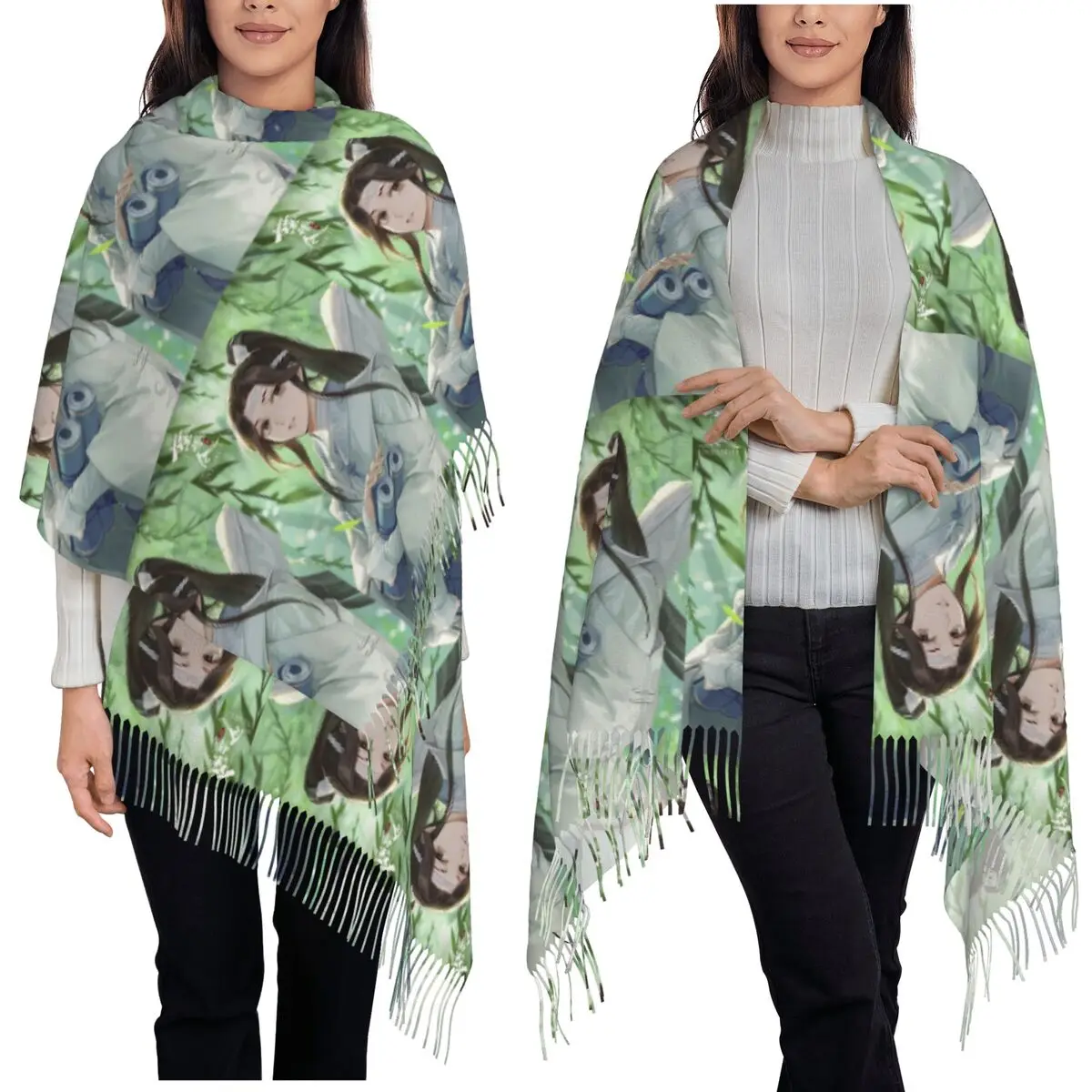 

Lan Wangji Blue Sakura Art The Untamed Mo Dao Zu Shi Gusu Lan Шарф Шарфы с кисточками Женские шали и накидки Длинная зимняя шаль