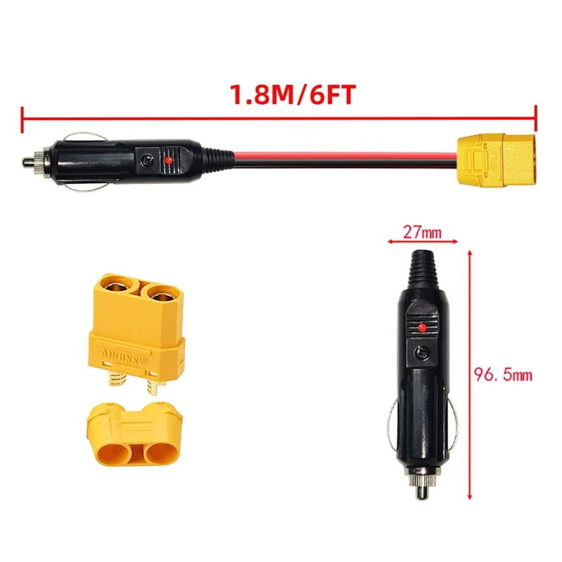 Kabel ładujący zapalniczkę XT90 Złącze żeńskie do zapalniczki samochodowej Wtyczka męska do elektrownia generatora słonecznego 14AWG 12V