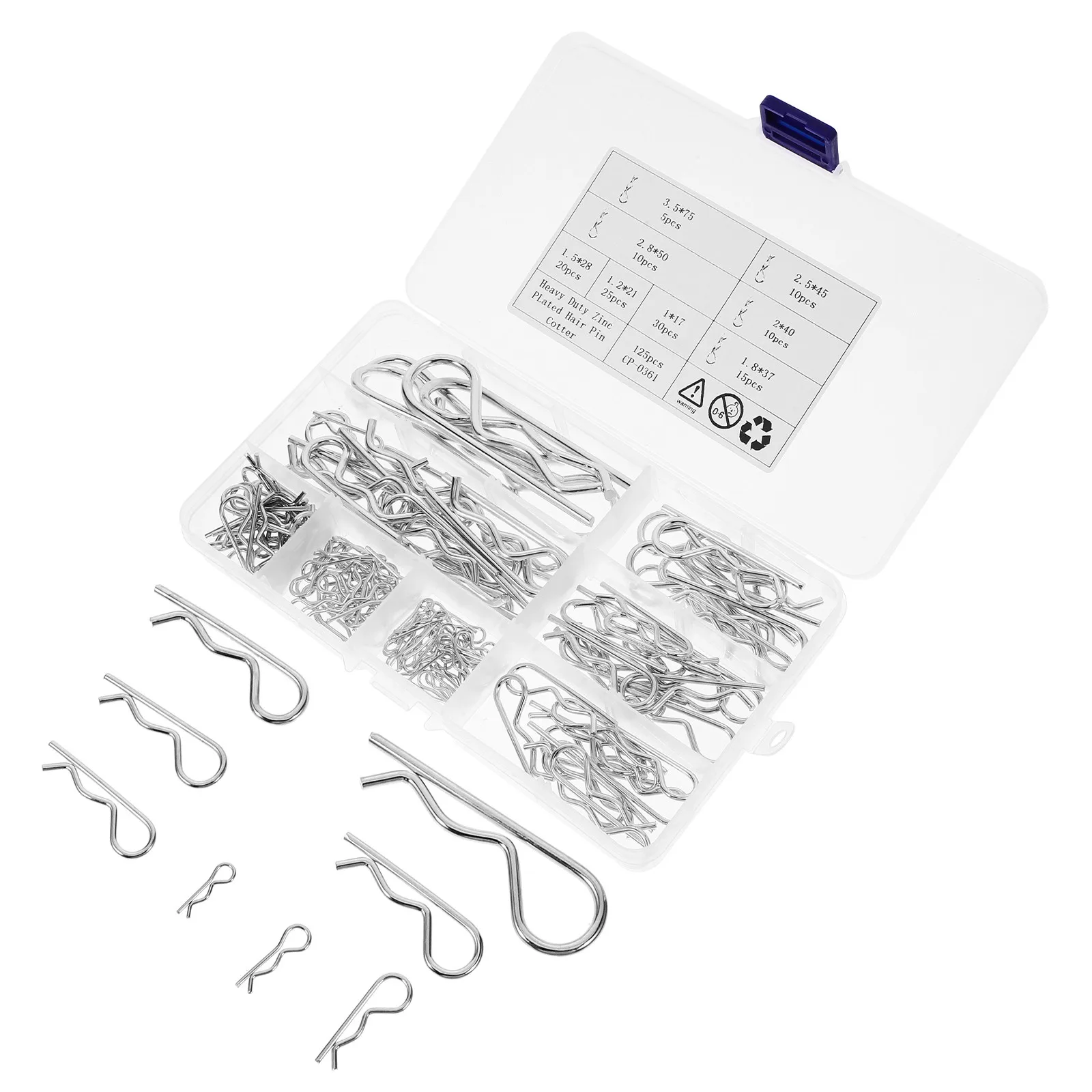 125Pcs Stainless Steel Cotter Pins R Type Heavy Duty Hitch Pin Clips Spring Fastener Hardware for Tractors Lawn Mowers Rvs