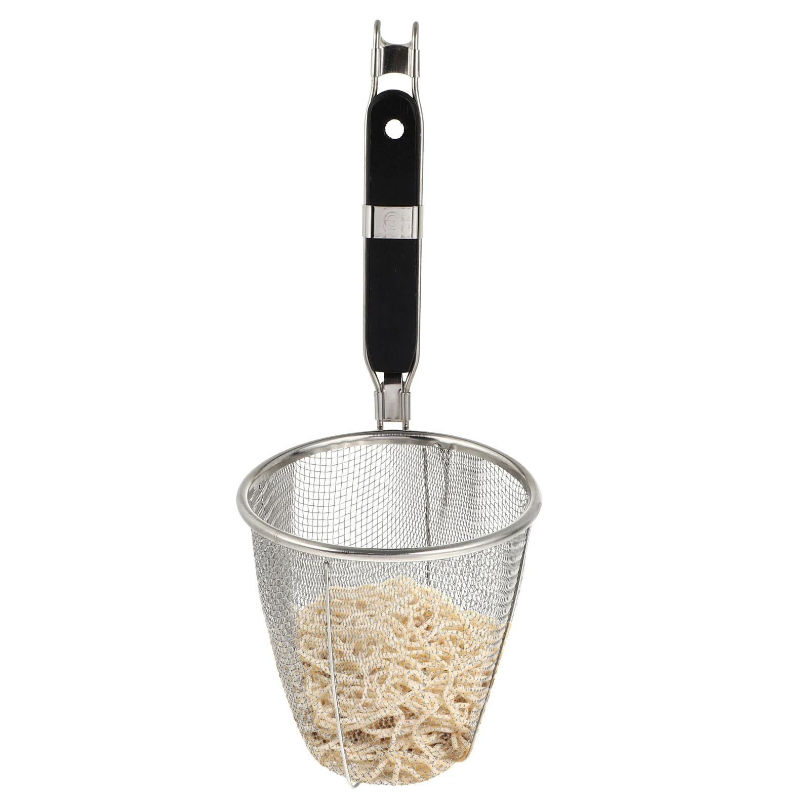 

High-Rim Skimmer Deep Stainless Steel Wire Mesh Noodle Strainer Long Handle For Pasta Dumpling Ramen Draining Colander