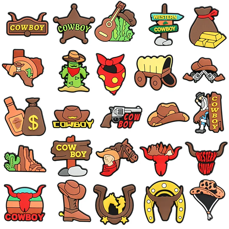 latest cowboy hat horse charactors PVC shoe Charms Slippers Buckle for Wristbands accessories Decoration Bands gift unisex party