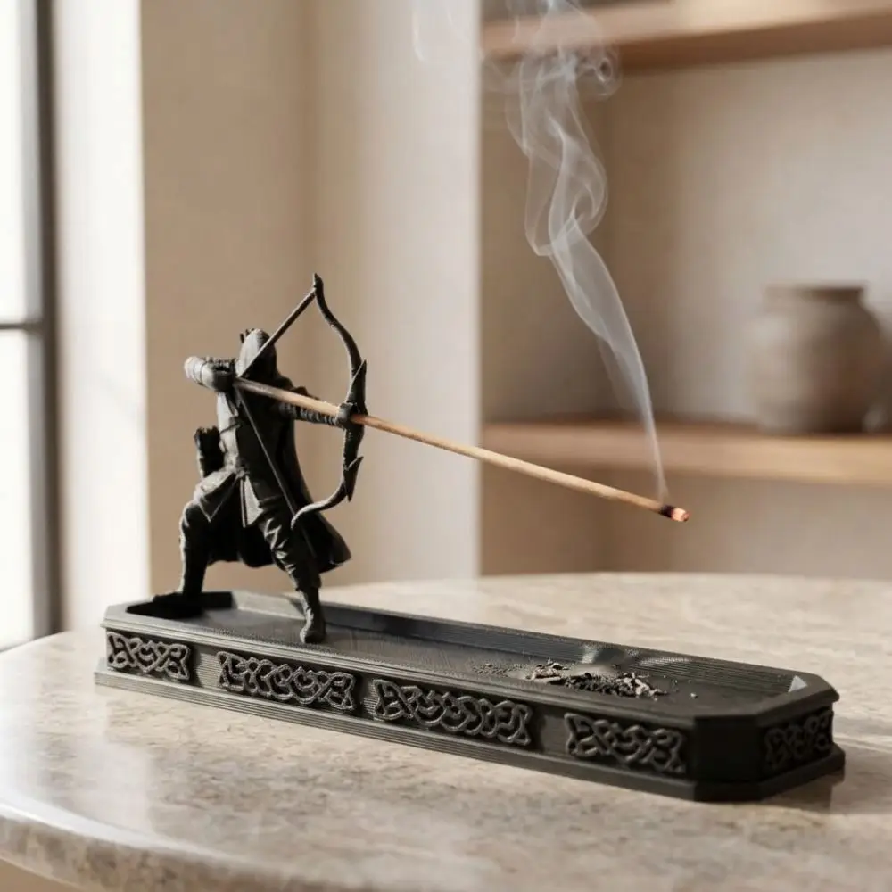 3D Printed Archer Figurine Stick Incense Holder Chinese Style Medieval Warrior Tabletop Incense Stand Fantasy Cool Plastic