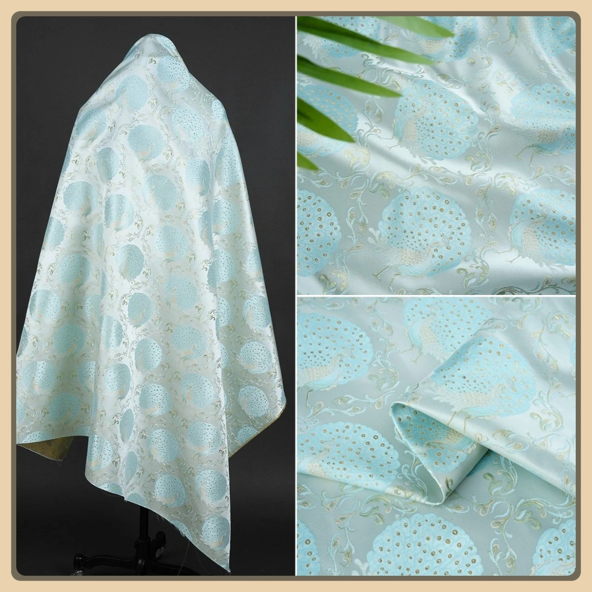 

Синий павлин танцующая парчовая ткань жаккардовый золотой вышитый материал для нового пальто в китайском стиле куртка Cheongsam DIY шитье