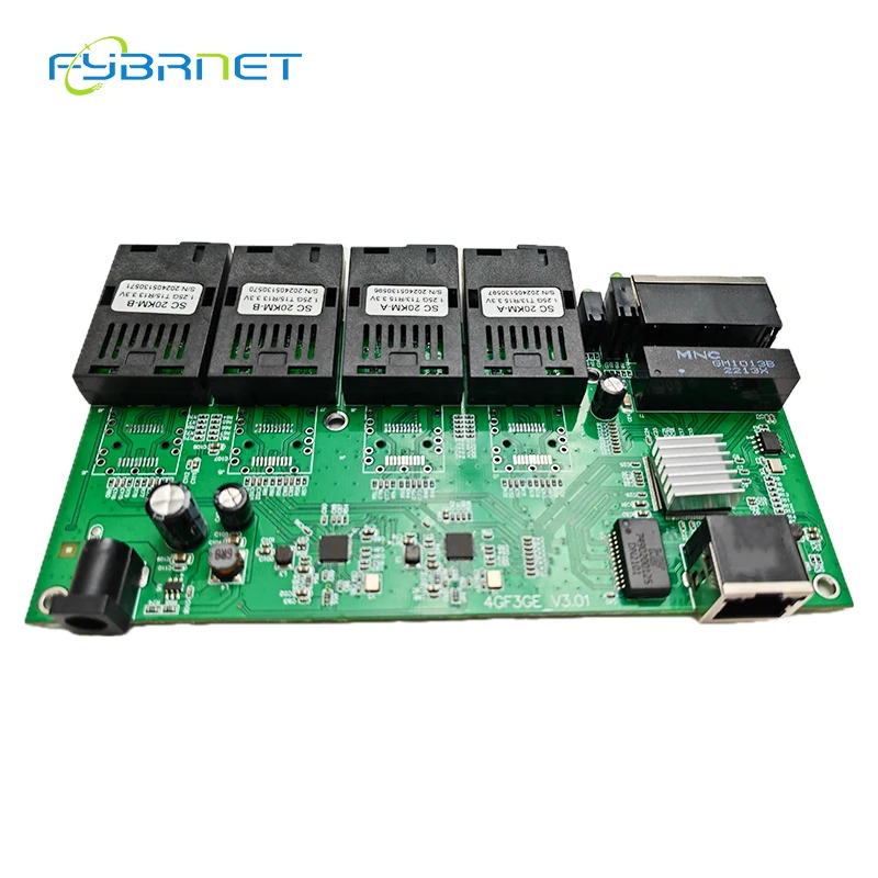 100/1000M Gigabit Ethernet Switch 20KM 4 x 1.25G Fiber Port SC 3 1000MBPS RJ45 Optic Fiber PCBA Board 4F3E PCBA Board