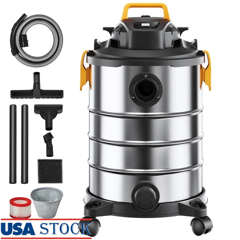 

Stainless Steel 8 Gallon Wet Dry Vacuum Cleaner 6 Peak HP Portable with Blowing Function Attachments Multi-Surface Cleaning