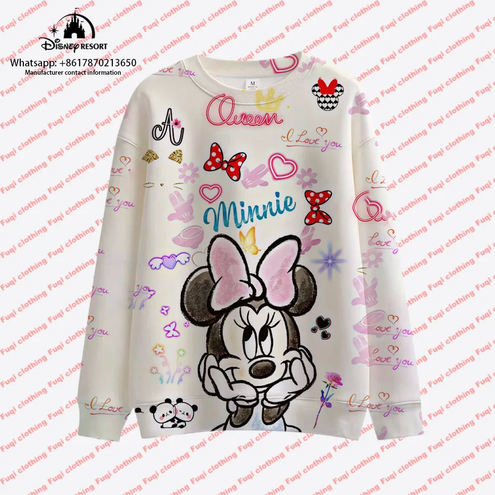 Mickey Minnie Autumn Harajuku Round Neck Casual Women's Long Sleeve Sweatshirt Women's Tops 2024 New Merry Christmas Series