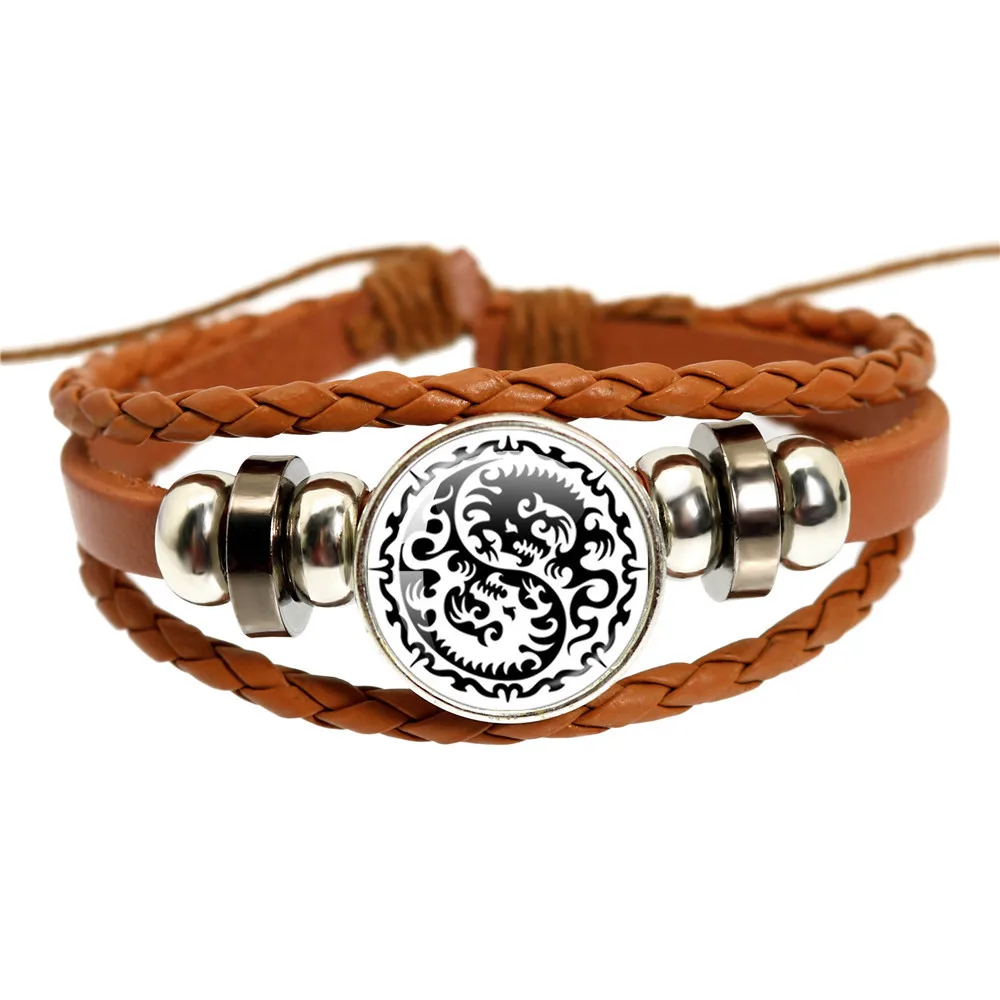 Yin Yang Dragon Tai Chi Couple Bracelet Pendant Leather Rope Adjustable Bracelet Women Men Jewelry Gift image 6
