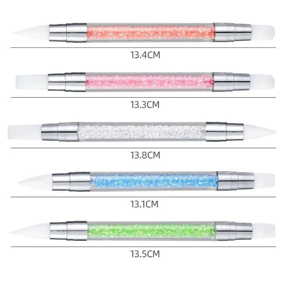 Stylo en Silicone à Double tête pour Nail Art, sculpture de fleurs, brosse douce pour Nail Art, bâton de colle réglable, stylo de gaufrage, 5 pièces/ensemble