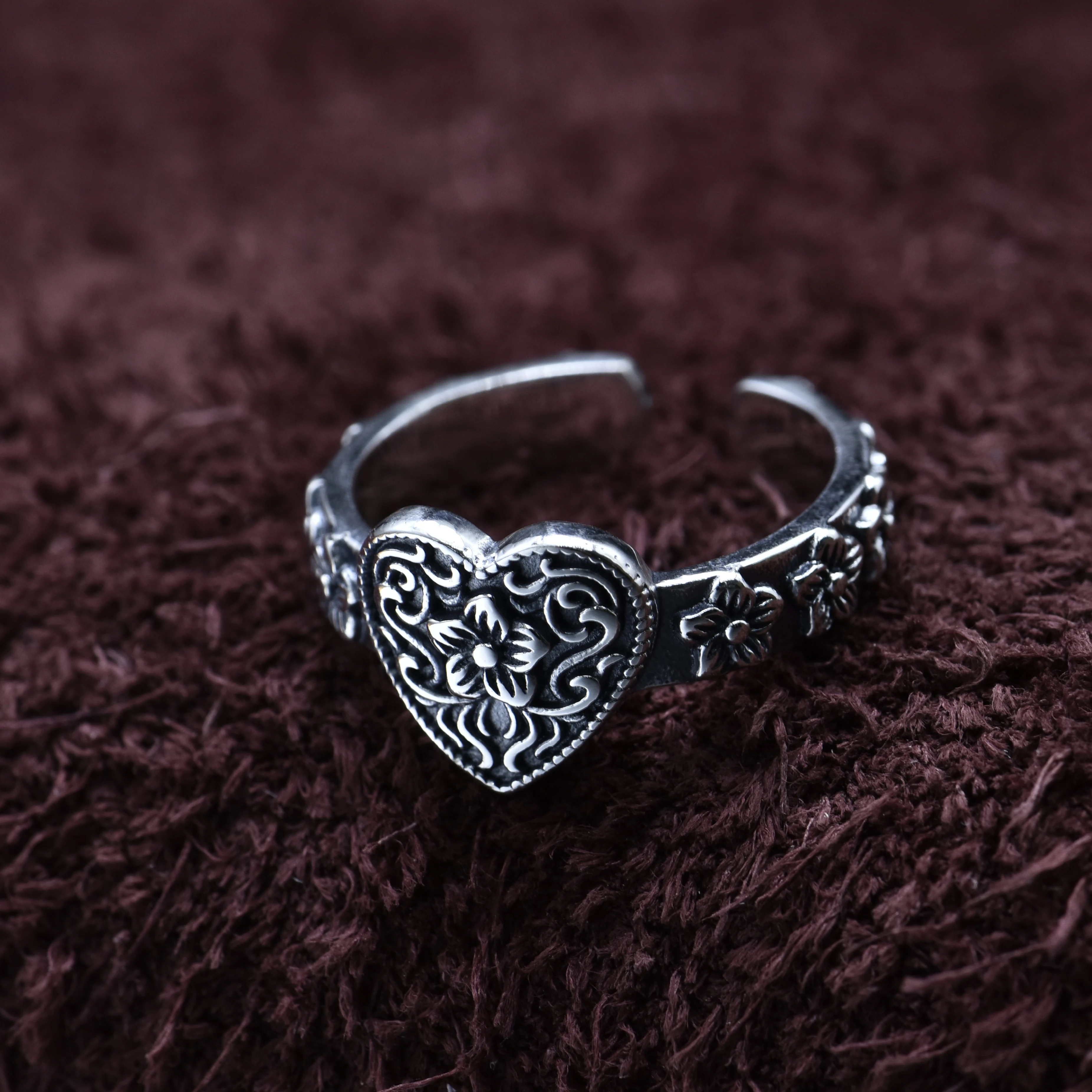 925 silver retro Tang grass pattern ring personalized index finger ring trendy men girls silver accessories ethnic style