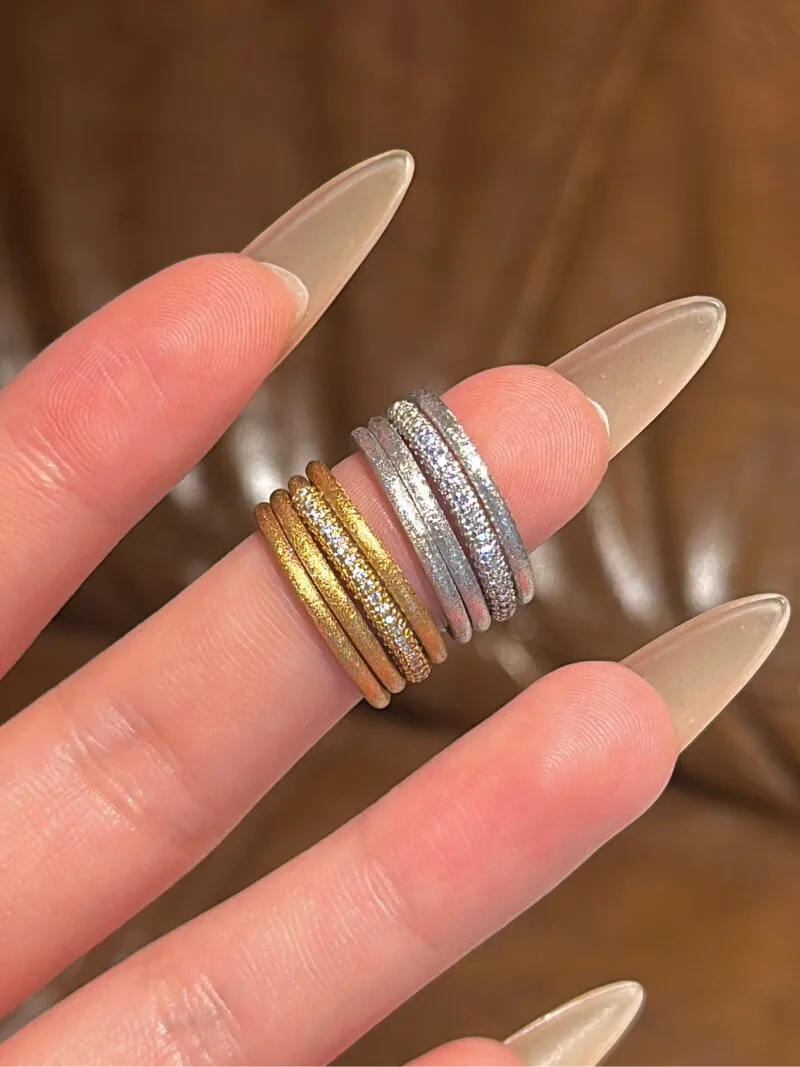 أربعة حلقات نجمة وميض الطريقة القديمة الرملي مطعمة بالألماس متعددة الحلقات متكاملة صلبة 925 فضية بسيطة راقية