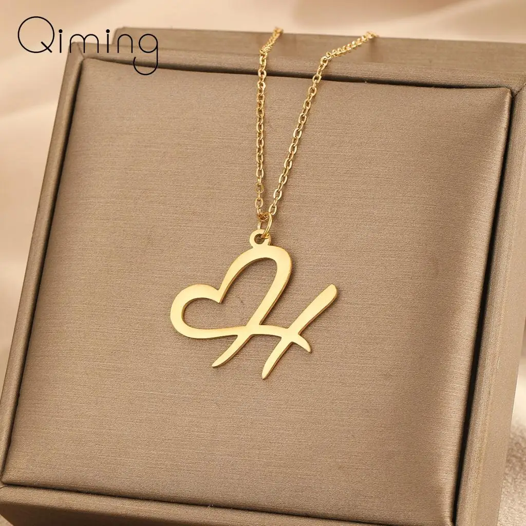 

Love Heart 26 Letters Pendant Necklace Wedding Jewelry Initial Necklaces Chain On The Neck Choker Necklace