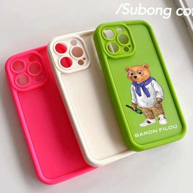 Fashion Baron Filou Bear Case for iPhone Silicone Phone Cover 15 14 13 12 11 Pro Mini 7 8 Se Plus Xr X Xs Max Frosted funda