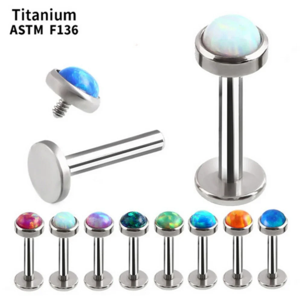 F136 Titanium 3/4/5mm Opal Internally Threaded Labret Monroe 6-12mm Bar Lip Ear Tragus Cartilage Piercing