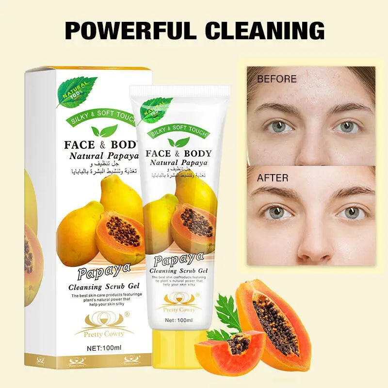 

Papaya Exfoliating Gel for Face and Body Removes Dead Skin Cells Deep Cleansing Brightening Gentle Moisturizing Natural Formula