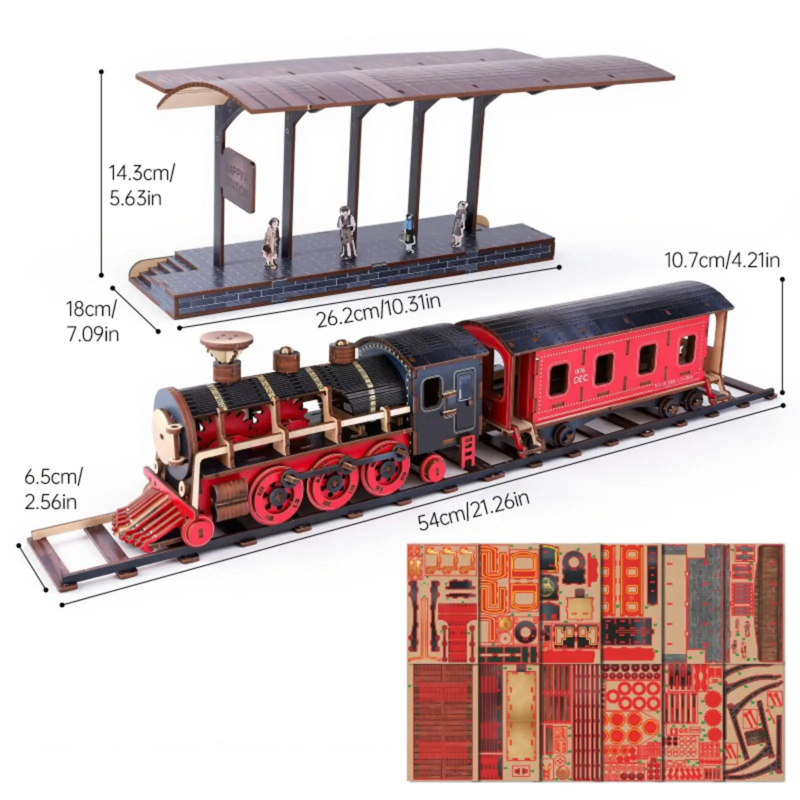 

3D Wooden Train Puzzle Building Kit Crafts Educational DIY Model Assembly,Train Station Railway for Boy Girls Birthday Children