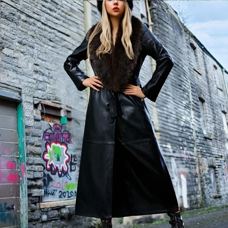 معطف نسائي طويل من الفرو الصناعي بطول 25 عامًا على الطراز الأوروبي والأمريكي مع ياقة قابلة للفصل