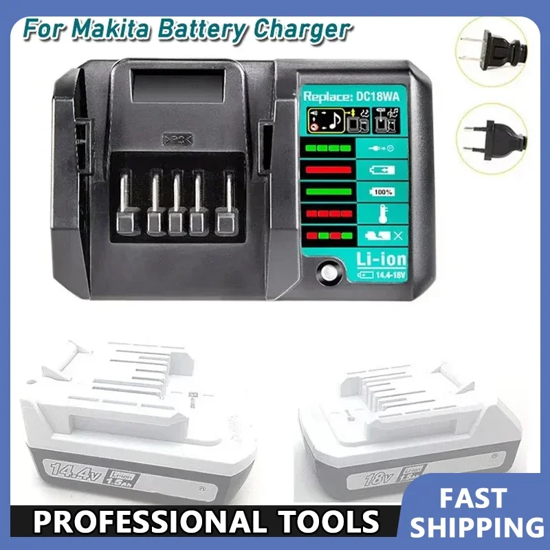 

Зарядное устройство для аккумуляторов Makita 14.4V-18V серии G, 100V-240V DC18WA, для Li-Ion аккумуляторов BL1815G BL1413G, для электроинструментов