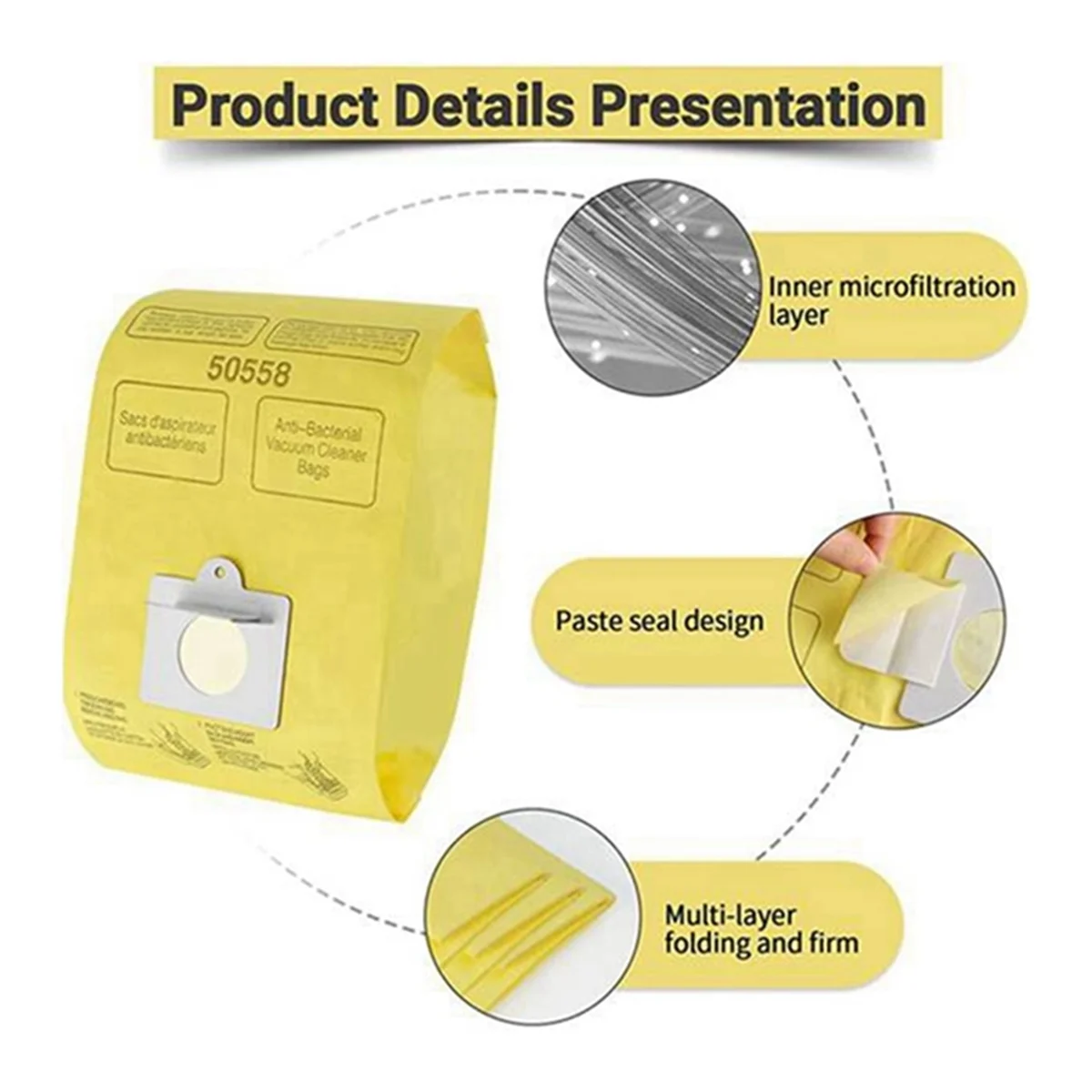 ถุงเก็บฝุ่น 12 ชิ้นสําหรับอุปกรณ์เสริมเครื่องกวาดถุงเก็บฝุ่น 50558 สร้างขึ้นเพื่อความทนทานและใช้งานได้จริง