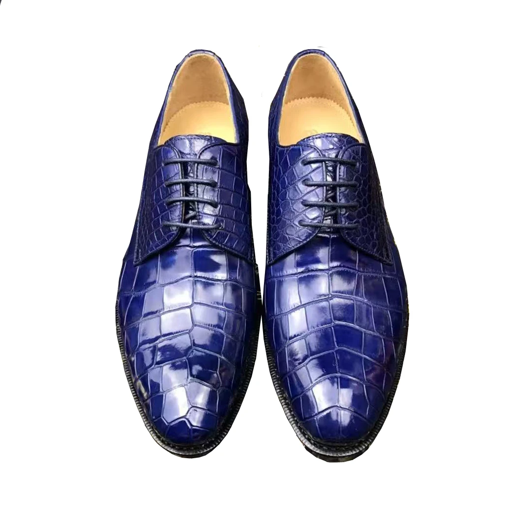 

Новые мужские туфли из крокодиловой кожи, синие, для свадеб, фотосессий, делового стиля и повседневной носки.