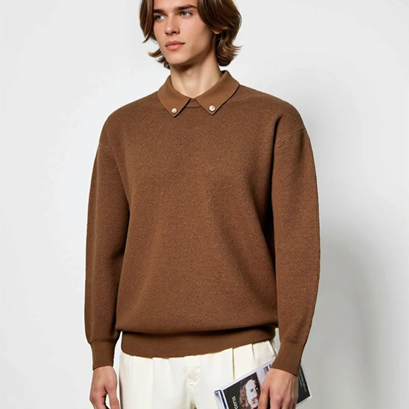 Nueva moda, suéter con cuello tipo Polo para hombre, Otoño Invierno 2021, jersey cálido a la moda, ropa de punto de manga larga, jersey de punto grueso