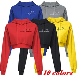 Outdoor Fashion Sports Umbilical Pullover Long Sleeve Casual Umbilical Solid Hooded Sweatshirt Short Top Hooded Sweater